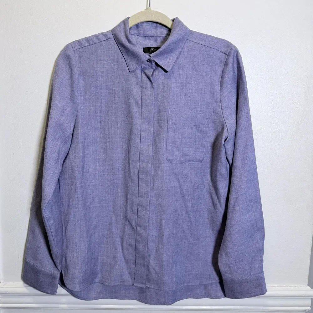 J.Crew Womens 8 Purple Wool Blend Button Down Shirt AG141 Quiet Luxury NWT